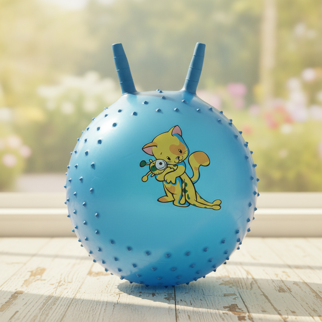 Blue Inflatable Spiky Hopper Ball with Cartoon Cat Design
