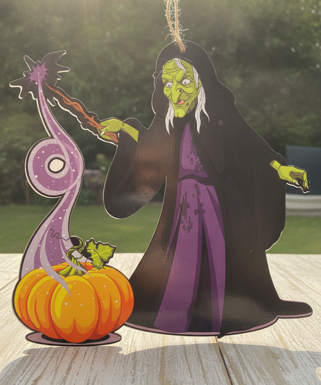 Hanging Halloween Witch and Pumpkin Decoration