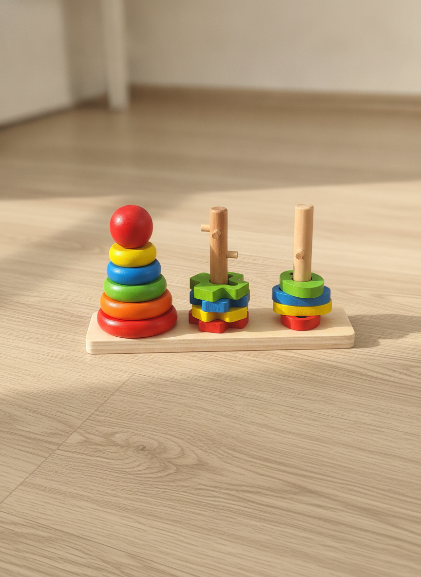 Rainbow Three Column Tower Wooden Toys