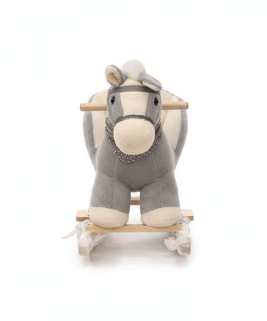 Grey Plush Rocking Horse with Supportive Seat
