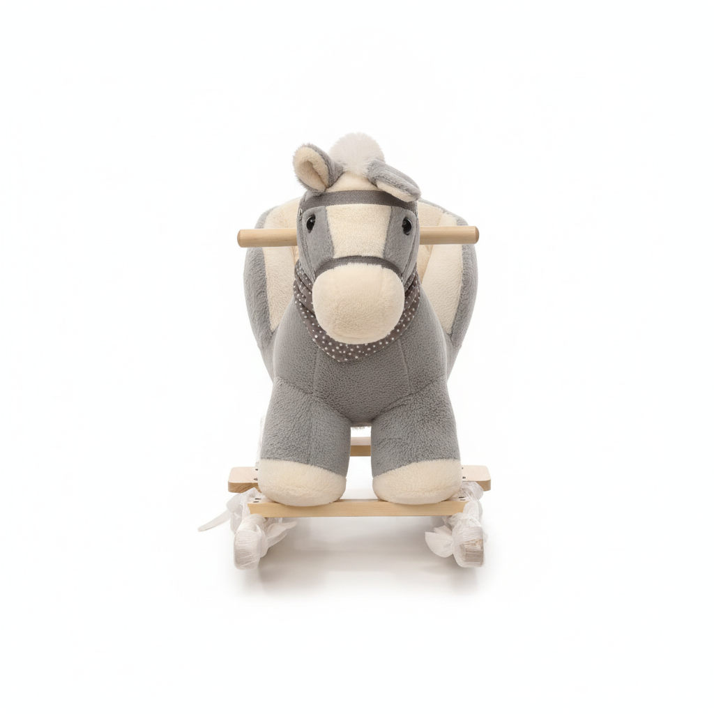 Grey Plush Rocking Horse with Supportive Seat