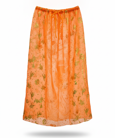 Orange Halloween Witch or Wizard Cape with Gold Stars and Witches