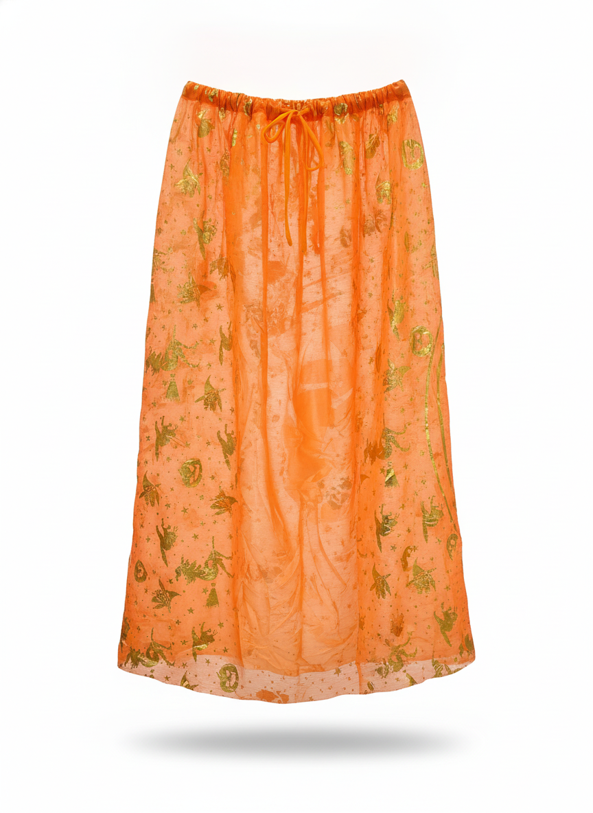 Orange Halloween Witch or Wizard Cape with Gold Stars and Witches