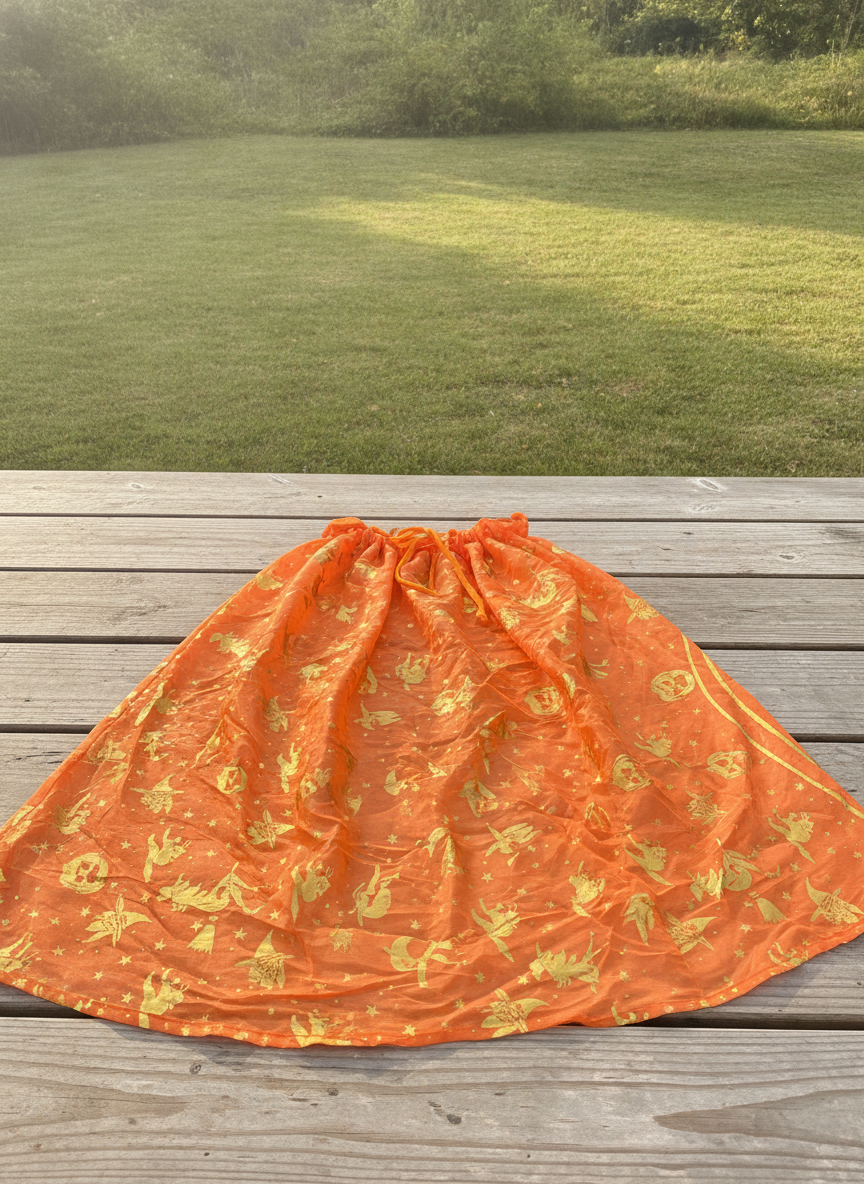 Orange Halloween Witch or Wizard Cape with Gold Stars and Witches