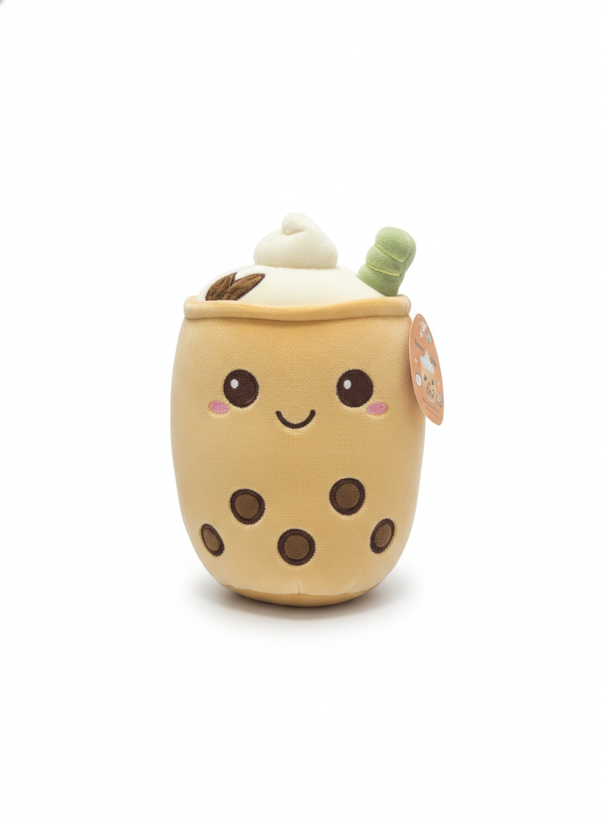 Cute Boba Tea Plush Toy with Embroidered Details