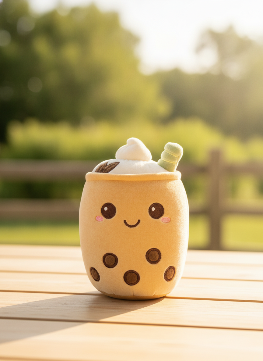 Cute Boba Tea Plush Toy with Embroidered Details