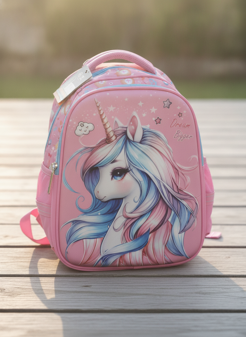 Pink Unicorn Dream Bigger Kids Backpack (Size 17)