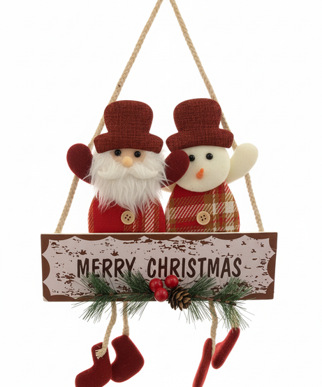 Merry Christmas Santa & Snowman Holiday Door Hanger