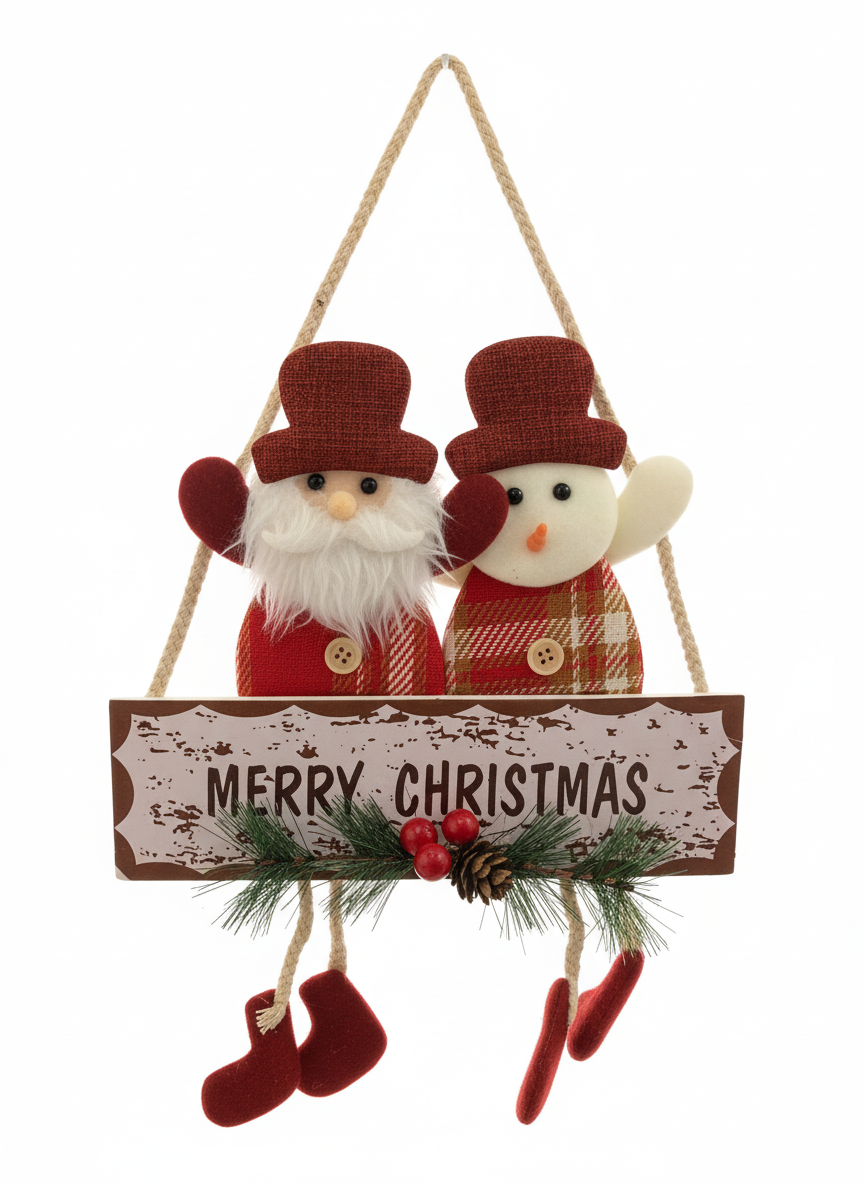 Merry Christmas Santa & Snowman Holiday Door Hanger