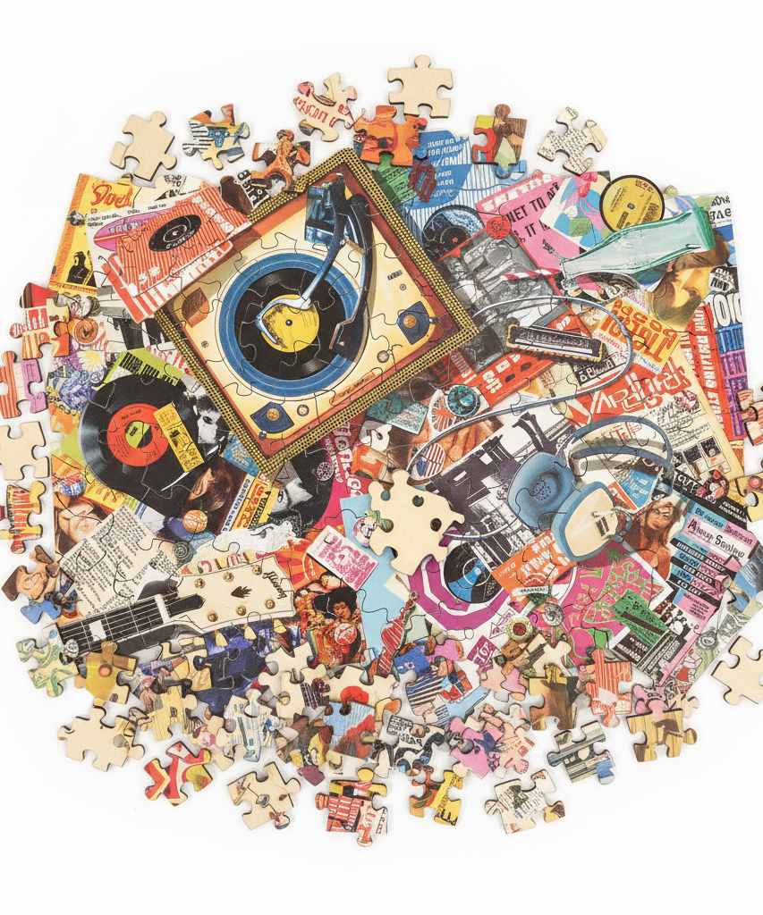 Trefl Wood Craft Origin Premium Wooden Puzzle 500+1 - Vintage Music Collage