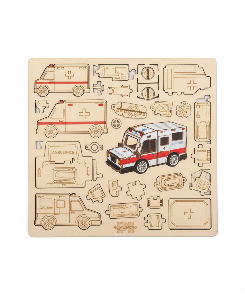 PlayfulMario Mini Vehicle Model Ambulance 3D Wood Puzzle