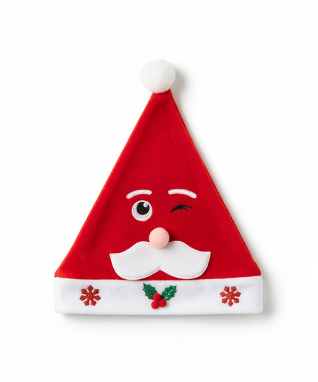 Whimsical Winking Santa Face Christmas Hat