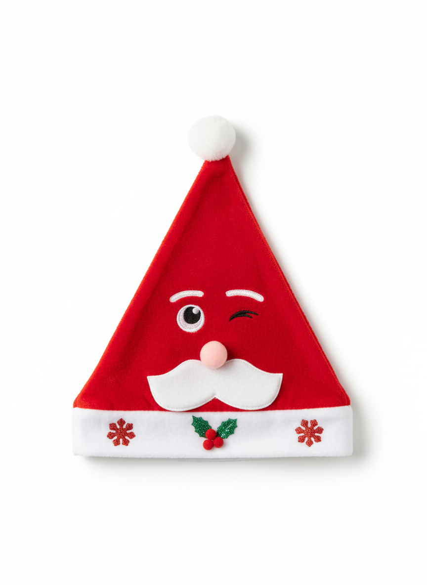Whimsical Winking Santa Face Christmas Hat