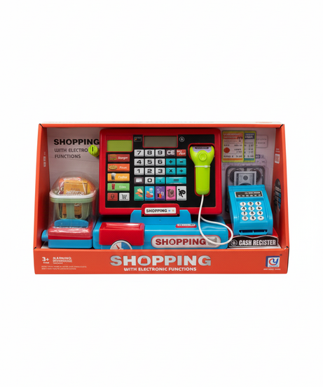Shopping With Electronic Function Tablet & Cash Register Station With Potato Chips