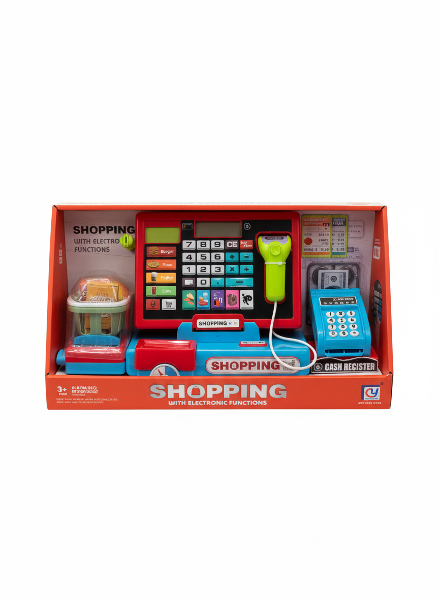 Shopping With Electronic Function Tablet & Cash Register Station With Potato Chips