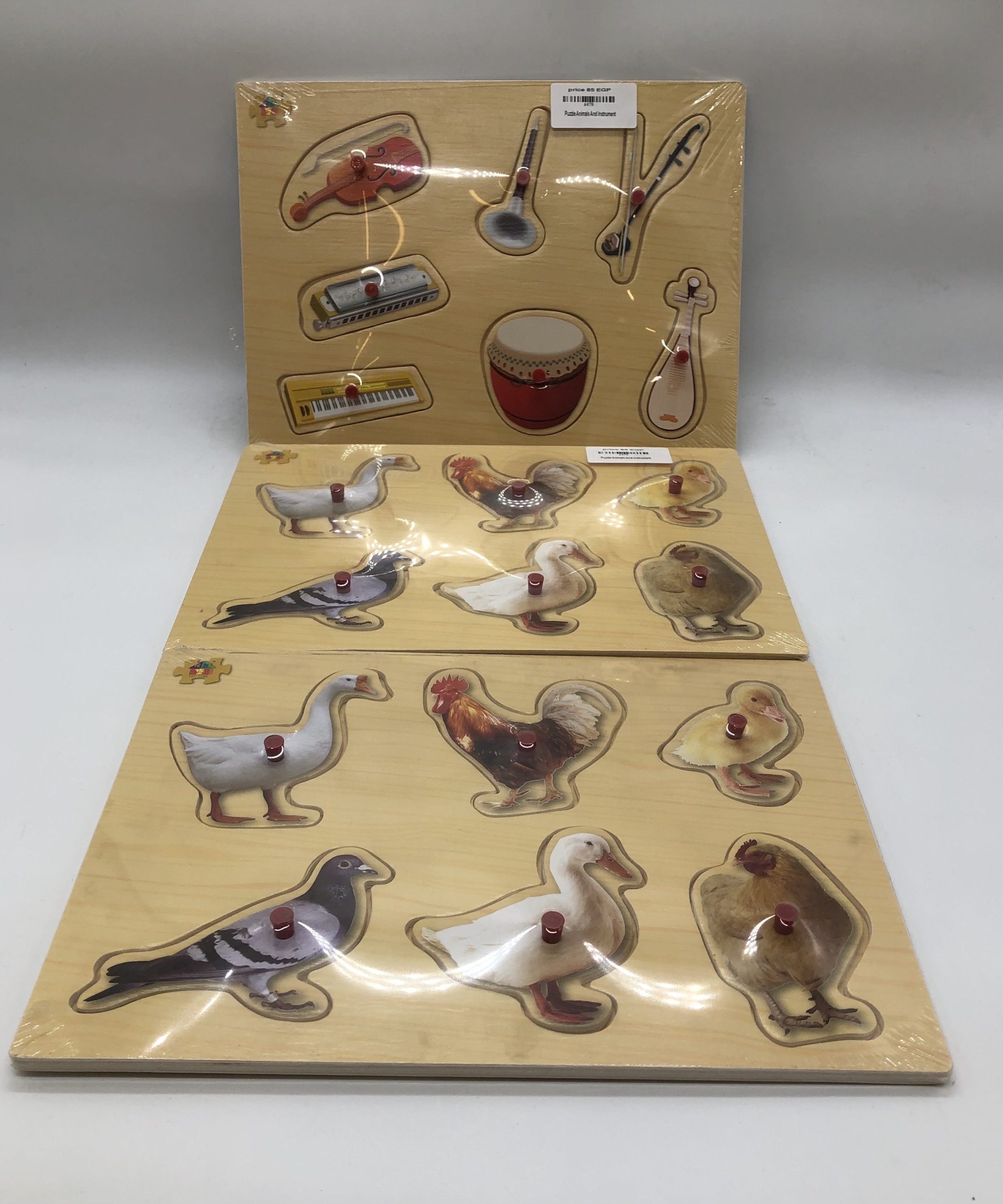 TOY FUN Wooden Peg Puzzles: Farm Animals & Musical Instruments (Set of 2)