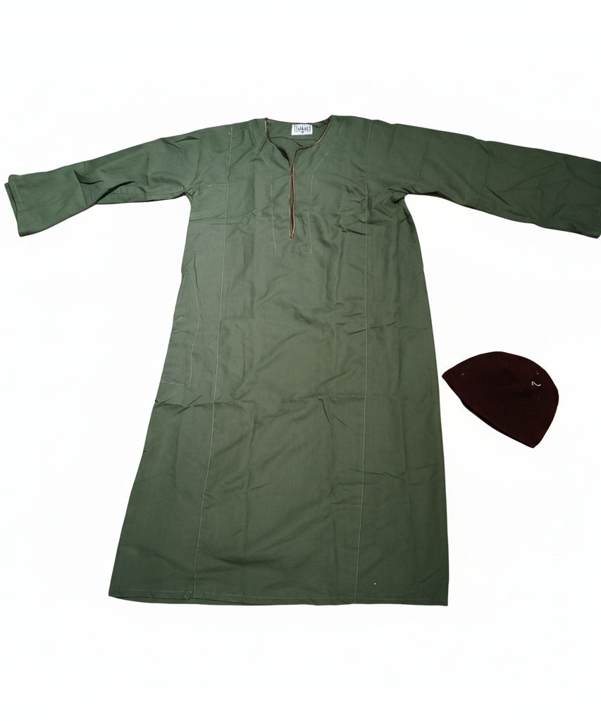Children's Olive Green Tunic & Kufi Set ( Size 8 ) Costume