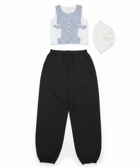 Toddler's Striped Vest Outfit with Jogger Pants & Hat Set