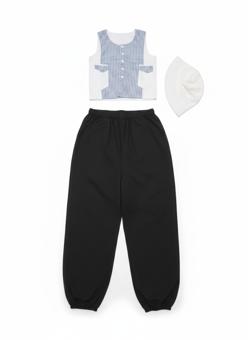 Toddler's Striped Vest Outfit with Jogger Pants & Hat Set