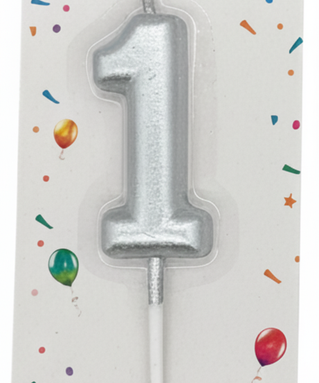 Chamtler's Happy Birthday Number 1 Silver Candle