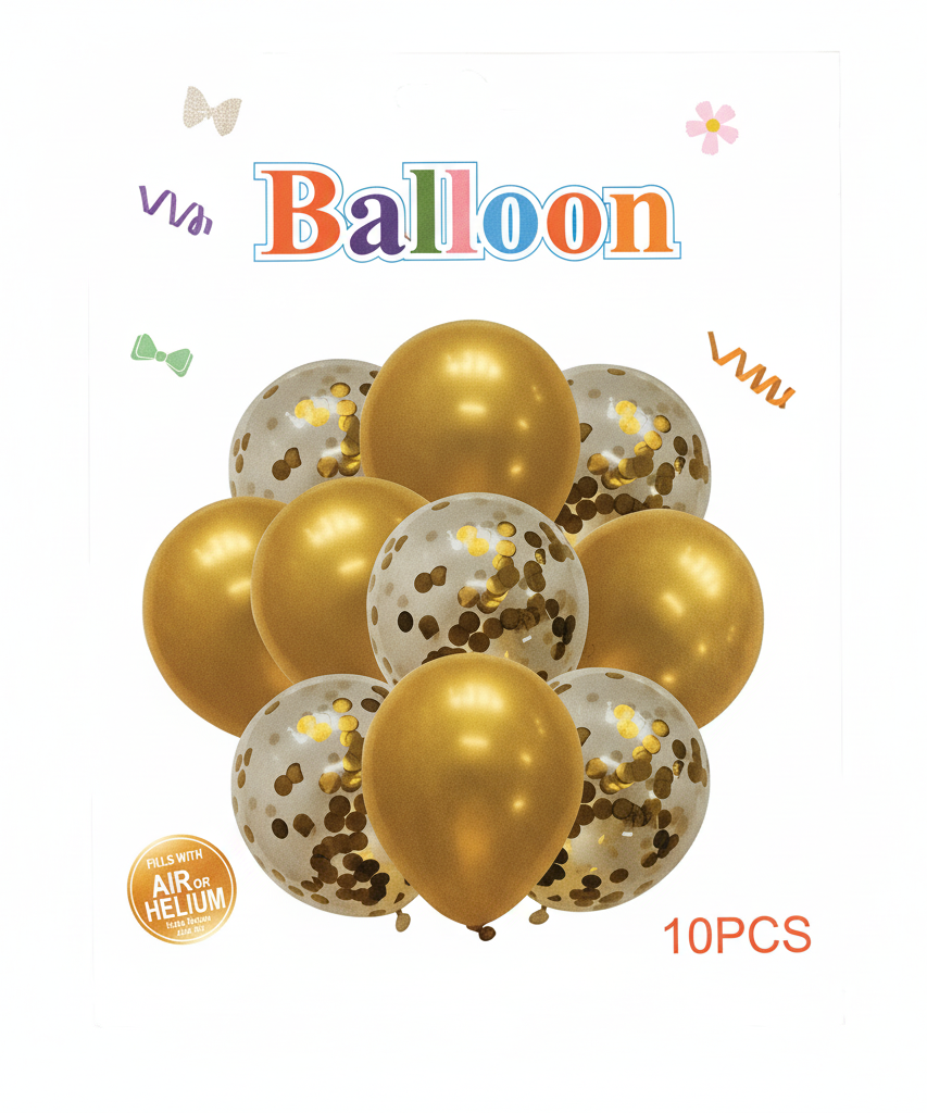 Party Balloon Set - Gold & Confetti (10 PCS)