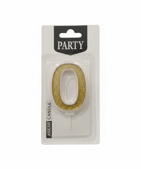 ASKAR CANDLE PARTY Gold Glitter Number 0 Birthday Candle