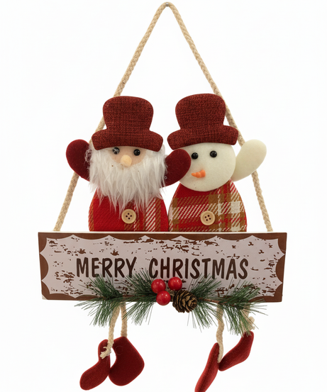Merry Christmas Santa & Snowman Holiday Door Hanger