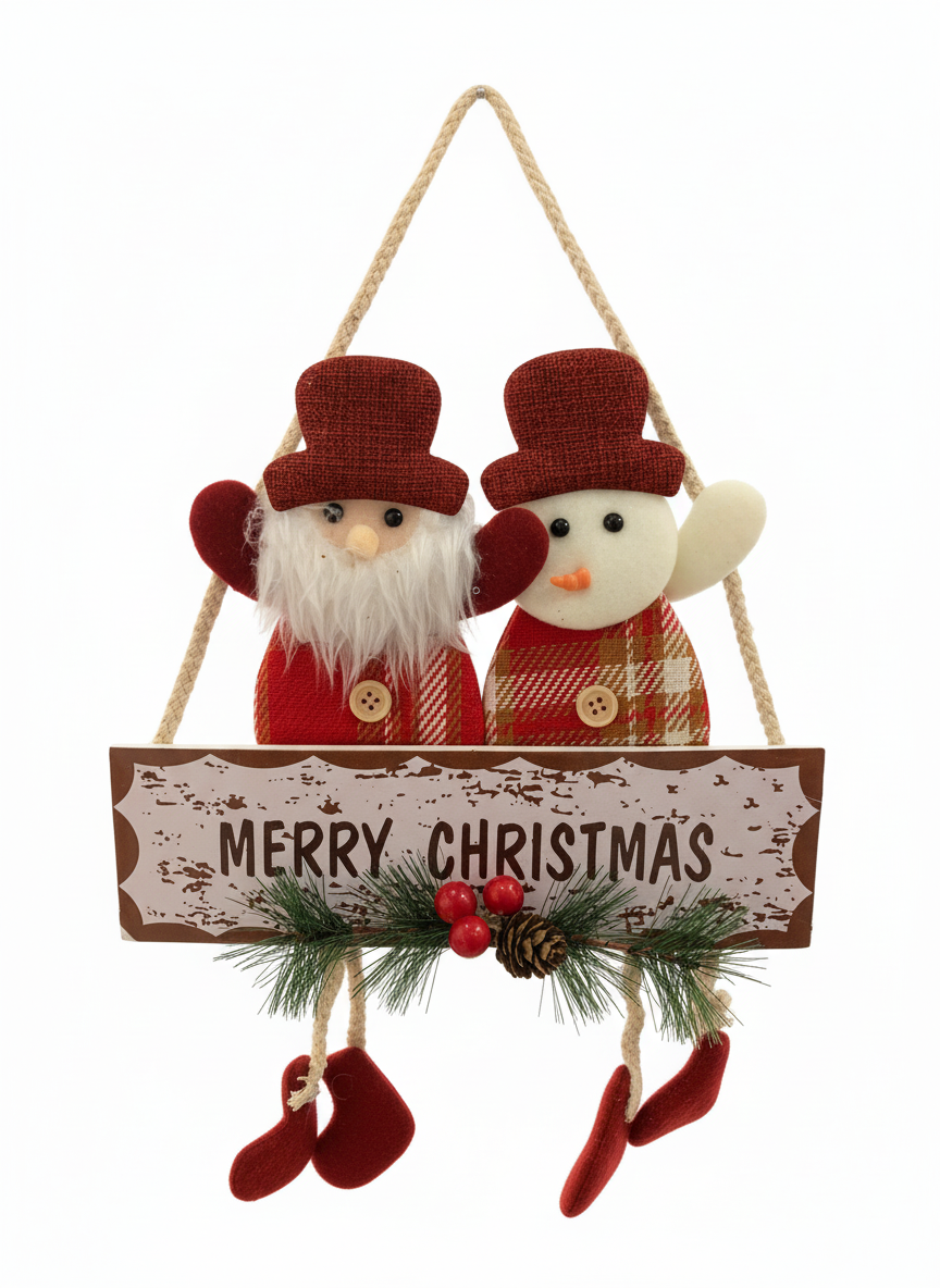 Merry Christmas Santa & Snowman Holiday Door Hanger