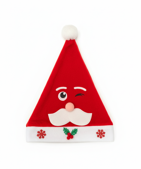 Whimsical Winking Santa Face Christmas Hat