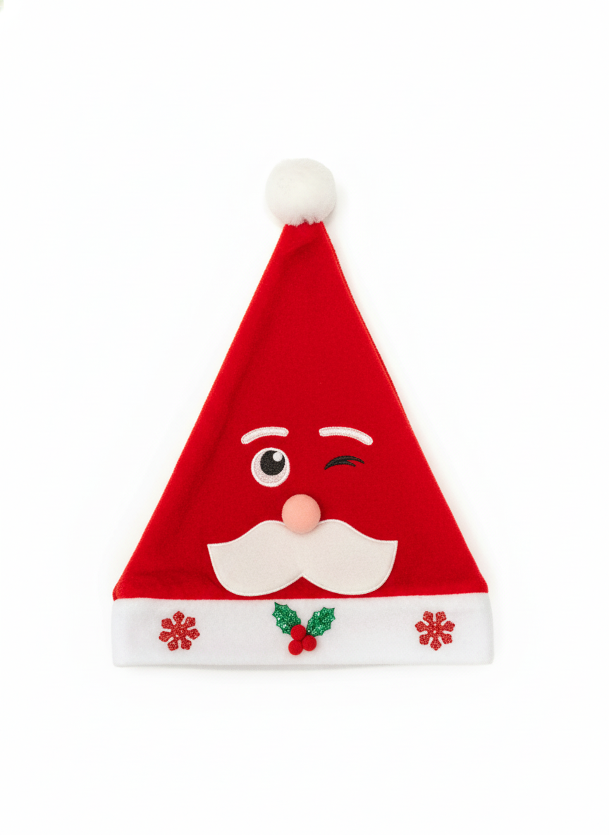 Whimsical Winking Santa Face Christmas Hat