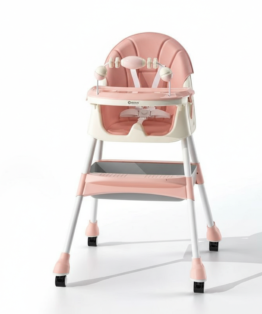 Pink & Cream Adjustable Baby High Chair with Play Bar