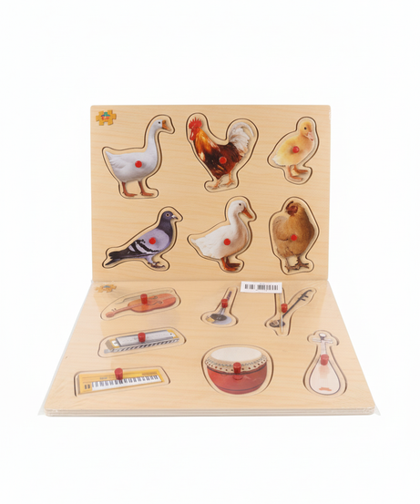 TOY FUN Wooden Peg Puzzles: Farm Animals & Musical Instruments (Set of 2)