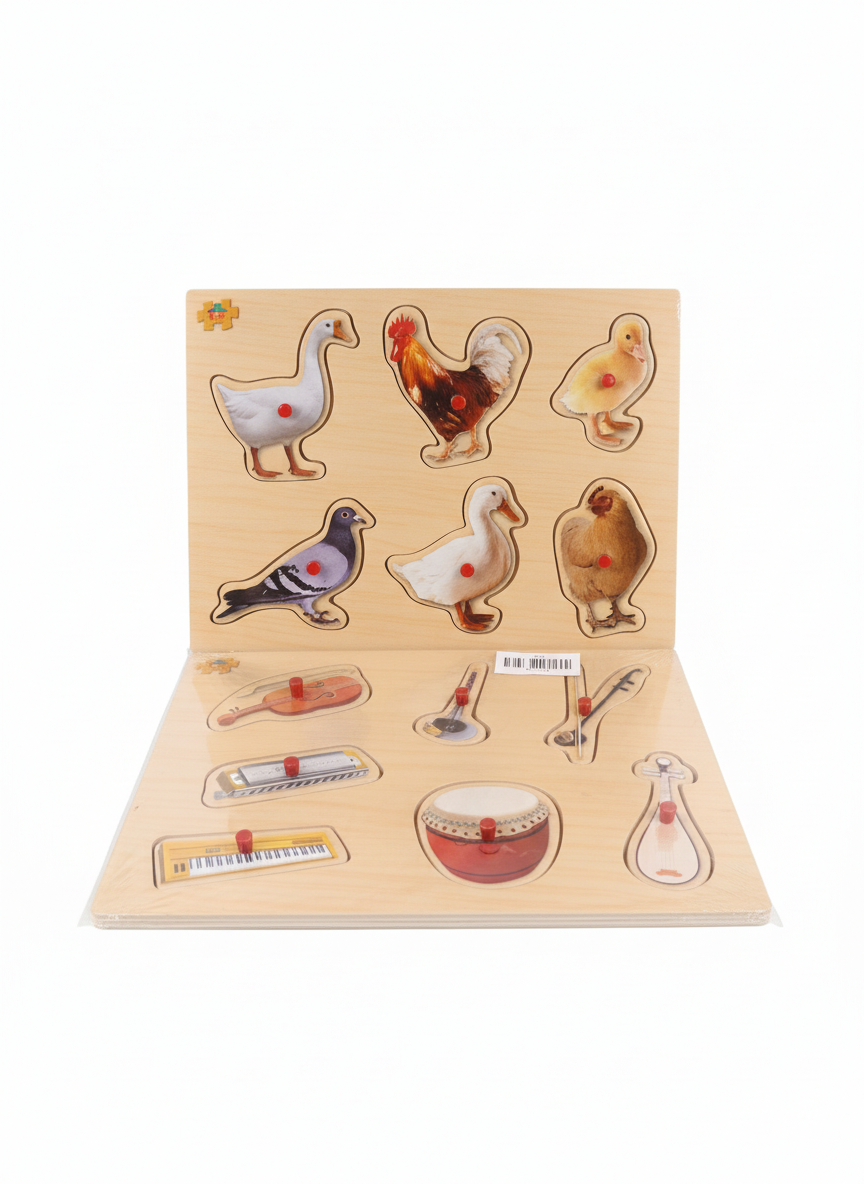 TOY FUN Wooden Peg Puzzles: Farm Animals & Musical Instruments (Set of 2)