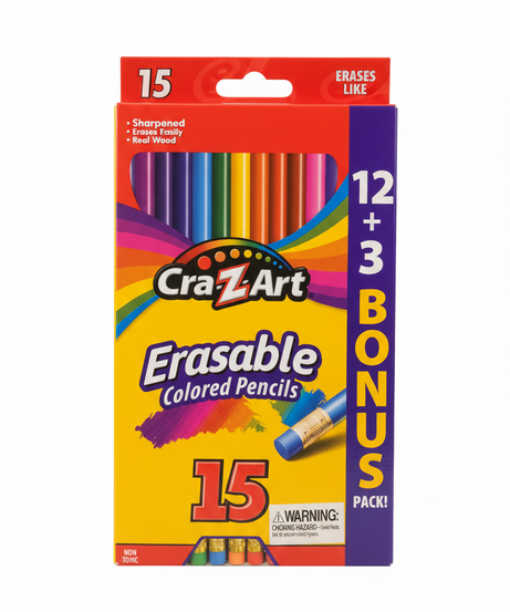 Cra-Z-Art 15 Erasable Colored Pencils (12 + 3 Bonus Pack!)