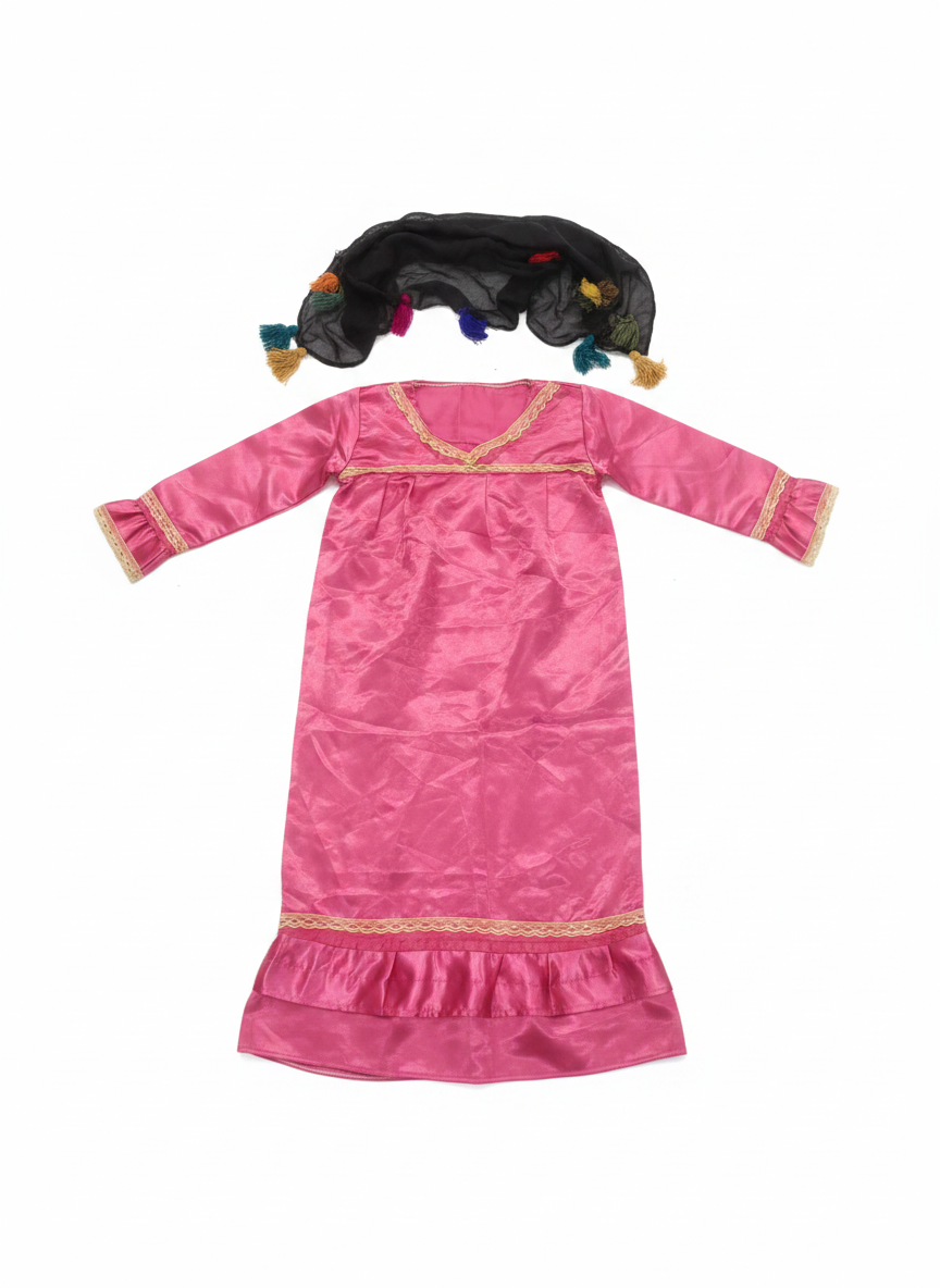 Shimmery Pink Dress-Up Costume with Tassel Shawl