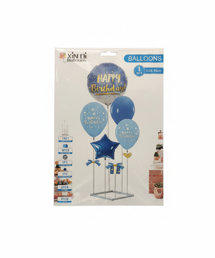 XIN DI Happy Birthday Blue Balloon Decoration Set with Stand