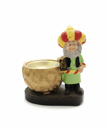 Whimsical Gnome Figurine with Golden Tealight Holder