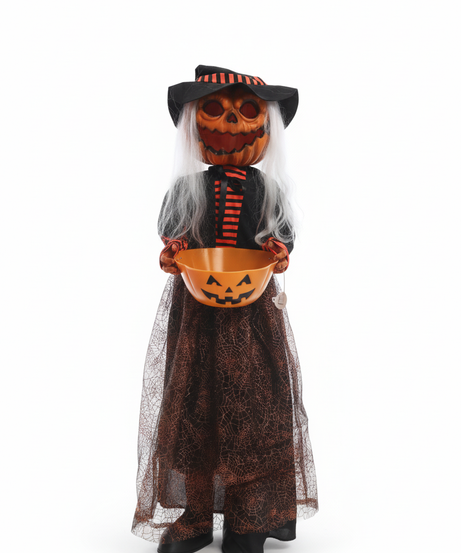 Halloween Pumpkin Witch With A Pumpkin Bucket