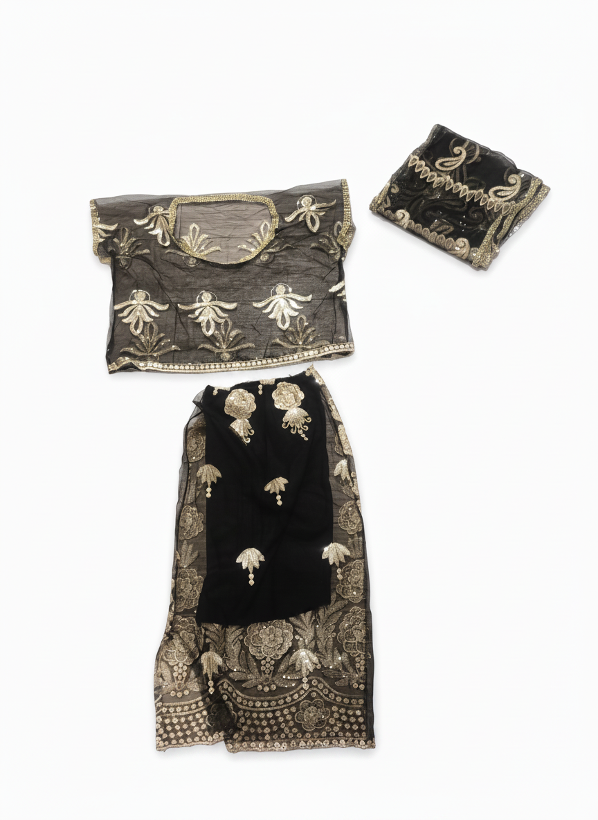 Sparkling Black & Gold Doll Lehenga Choli Set