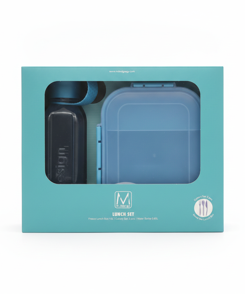 M-Design Fresco Lunch Set (1.6L Lunch Box, 3 pc. Cutlery, 0.65L Water Bottle) 1.6L