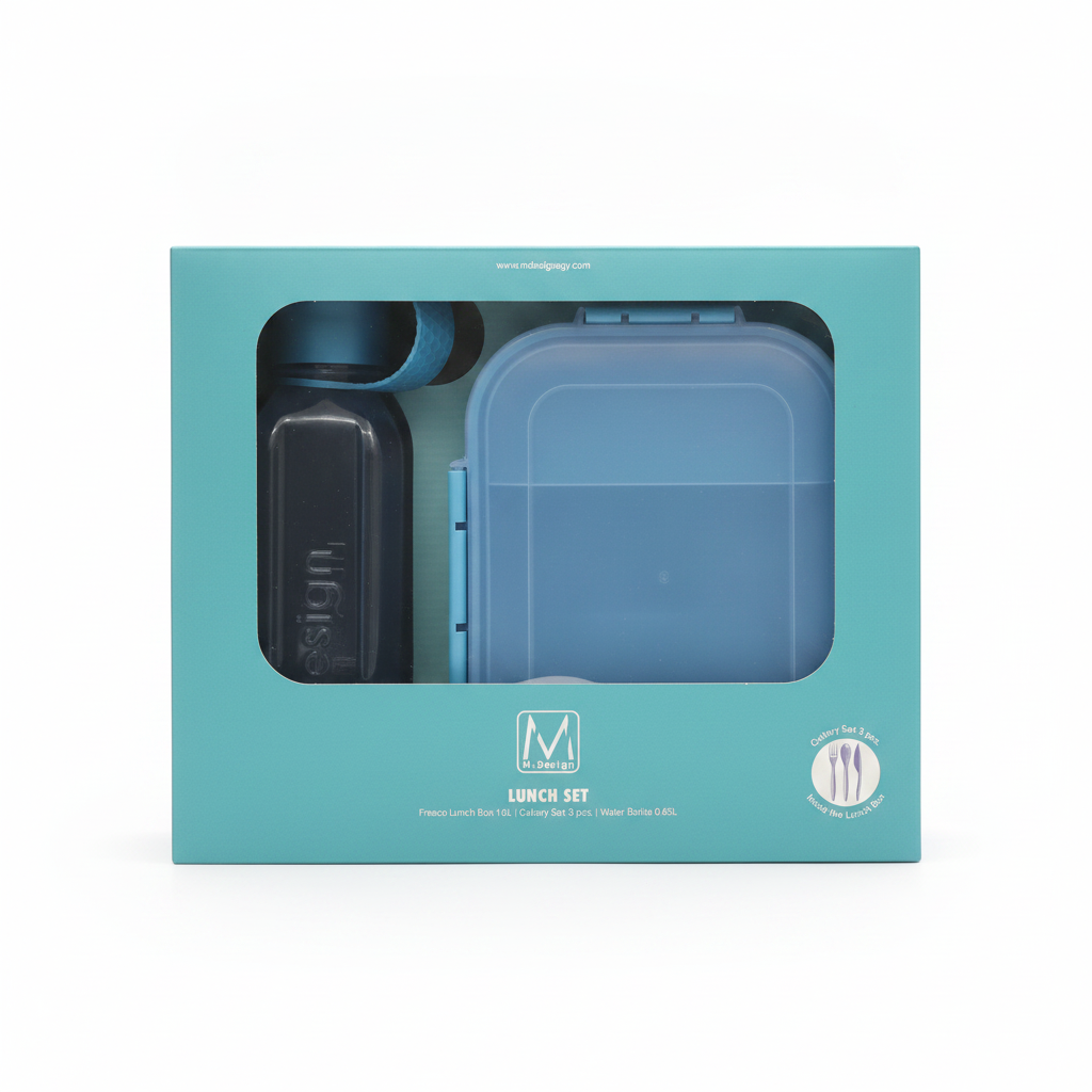 M-Design Fresco Lunch Set (1.6L Lunch Box, 3 pc. Cutlery, 0.65L Water Bottle) 1.6L