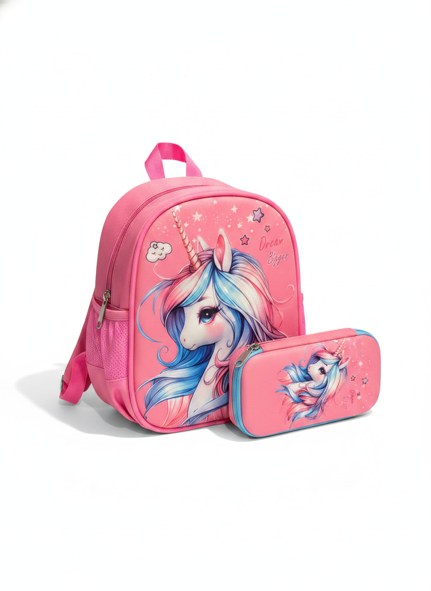 Unicorn 'Dream Bigger' pencil case & launch bag
