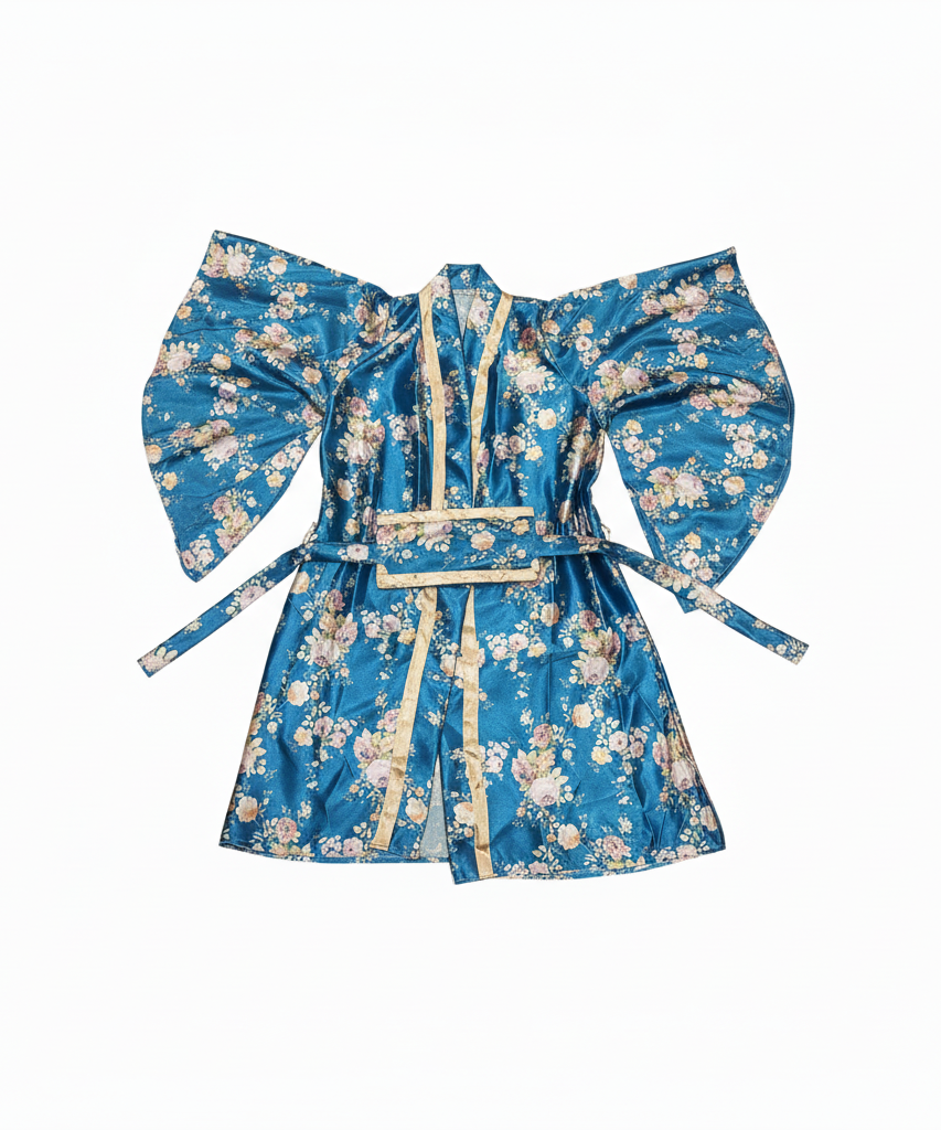 Japanese Women's Floral Satin Kimono Robe with Belt