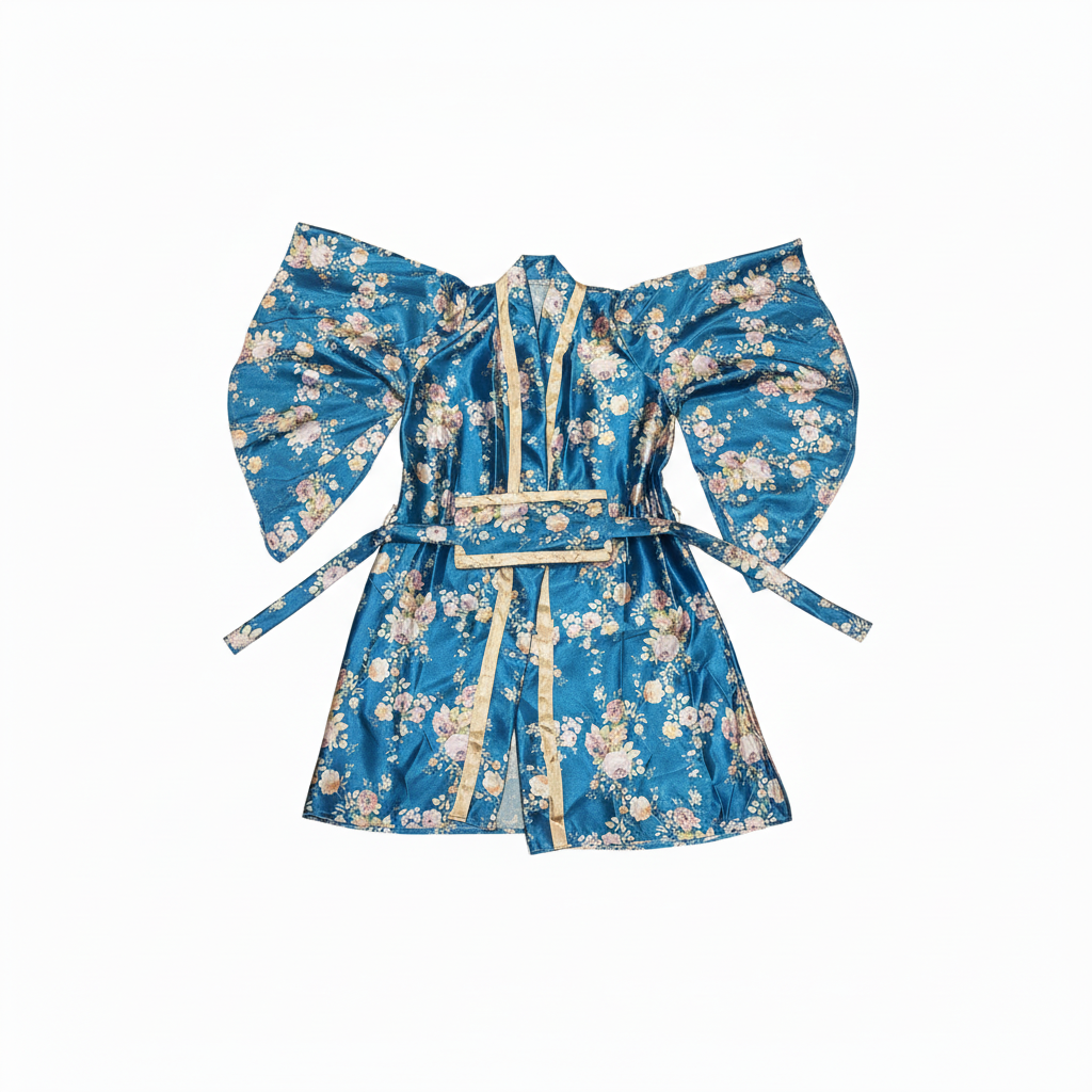 Japanese Women's Floral Satin Kimono Robe with Belt