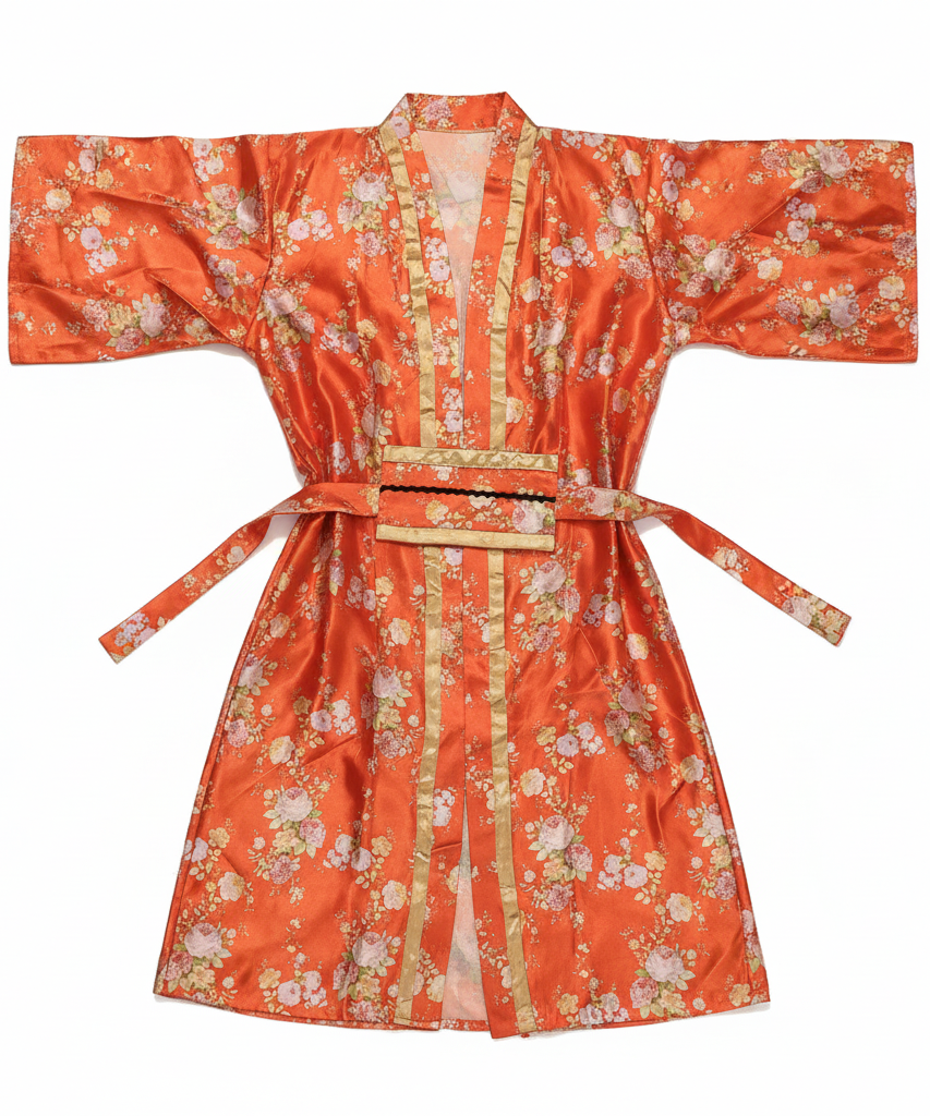 Japanese Women's Floral Satin Kimono Robe with Belt