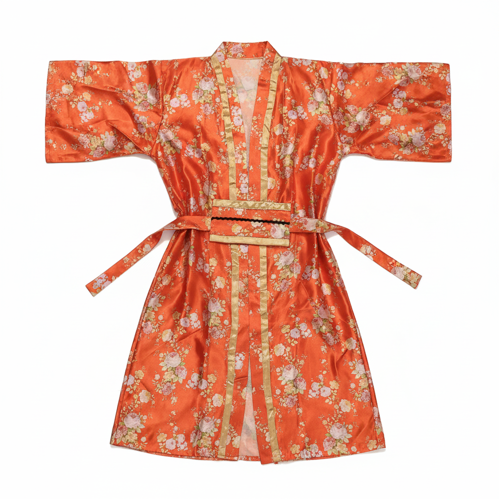 Japanese Women's Floral Satin Kimono Robe with Belt