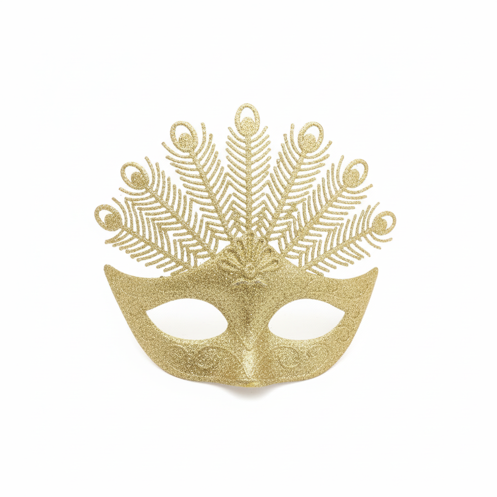 Golden Glitter Peacock Masquerade Mask