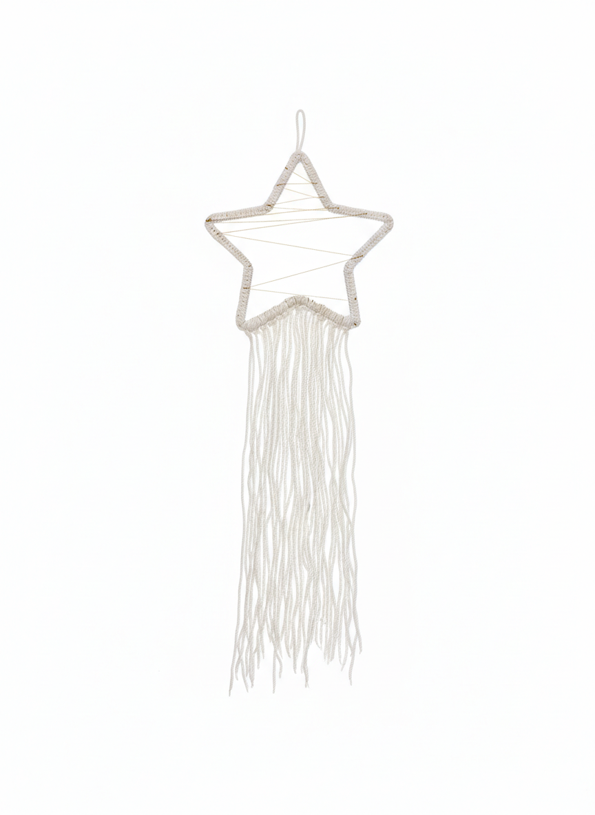 Macrame Crescent Moon Wall Decor with Star & Lantern Charms