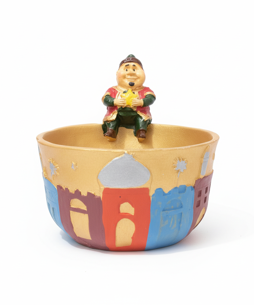 Whimsical Arabian Nights Decorative Bowl with Storyteller Figure