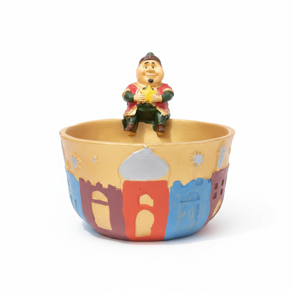 Whimsical Arabian Nights Decorative Bowl with Storyteller Figure